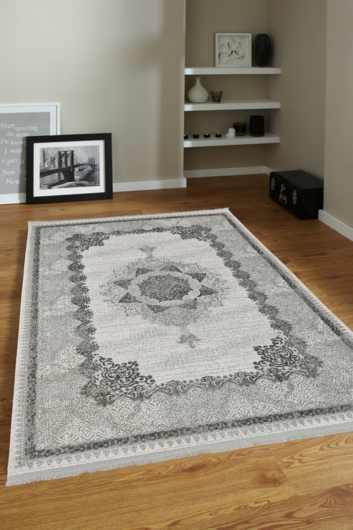 ünalcarpet 4 Metrekare - 6 Metrekare %100 Akrilik (Yün) Salon Oturma Odası Mutfak Halısı Yumuşak Doku Bej Krem