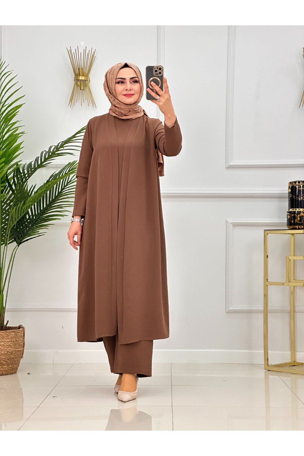 Enans Design Kadın Tesettür 3'Lü Takım Abaya Kap & İçlik Tunik & Pantolon