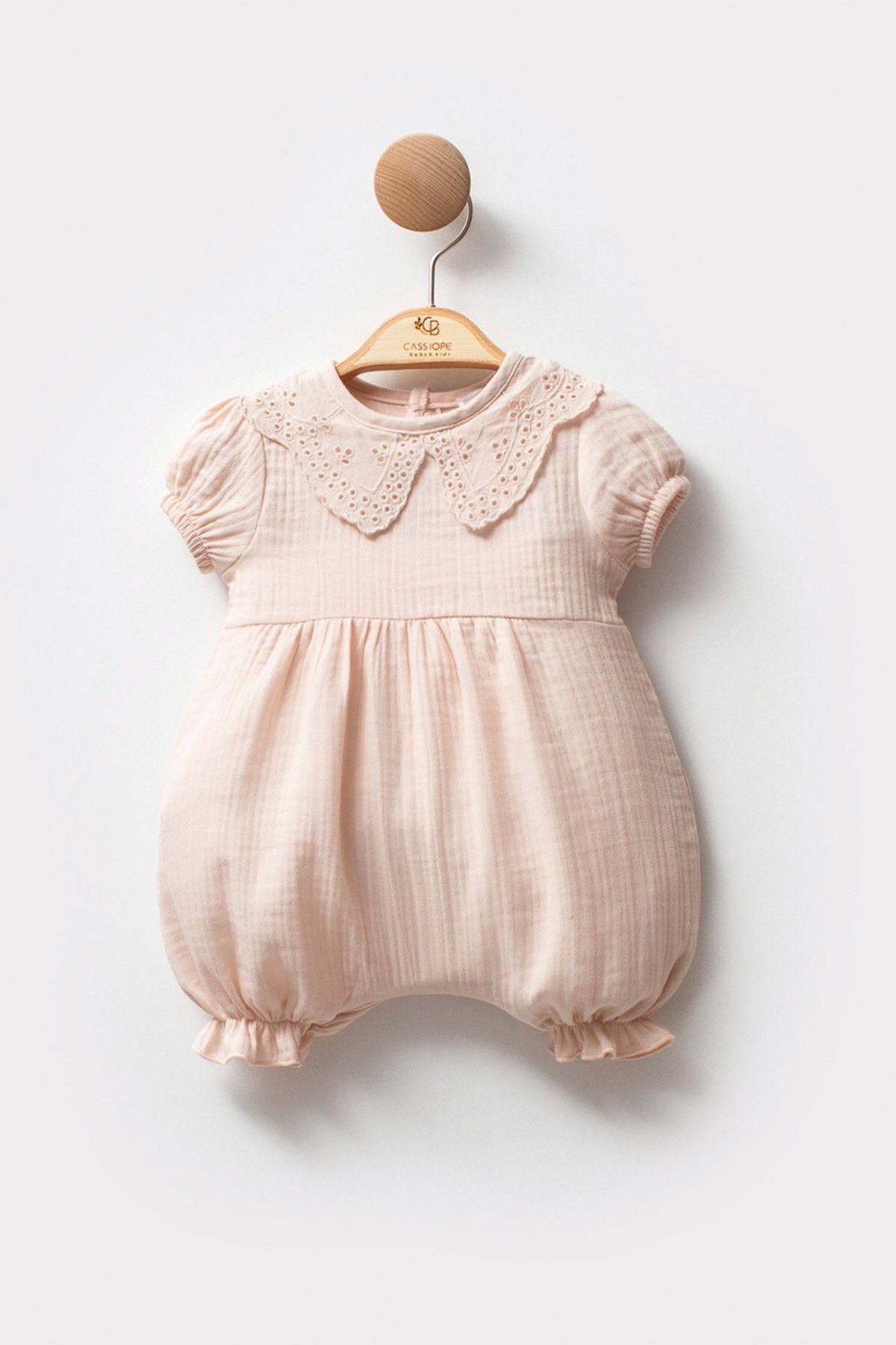 Cassiope-Short Sleeve Lace Collar Detailed Summer Cotton Elastic Leg Ruffled Baby Girl Jumpsuit 6