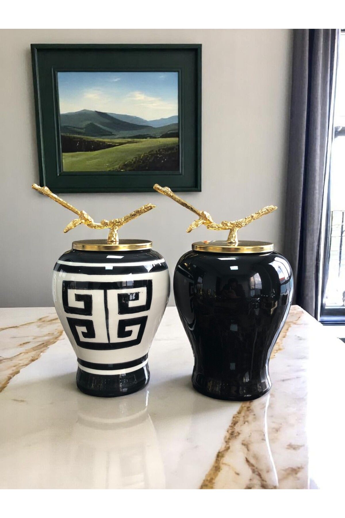 ferayhome Dekoratif Obje Şah Küp 2 li Siyah Versa Desen Siyah Şah Gold - Feray Home