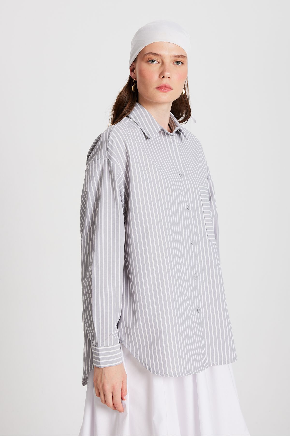 minaaise-Oversize szürke fehér csíkos ing - zseb, 27135-ös modell 4