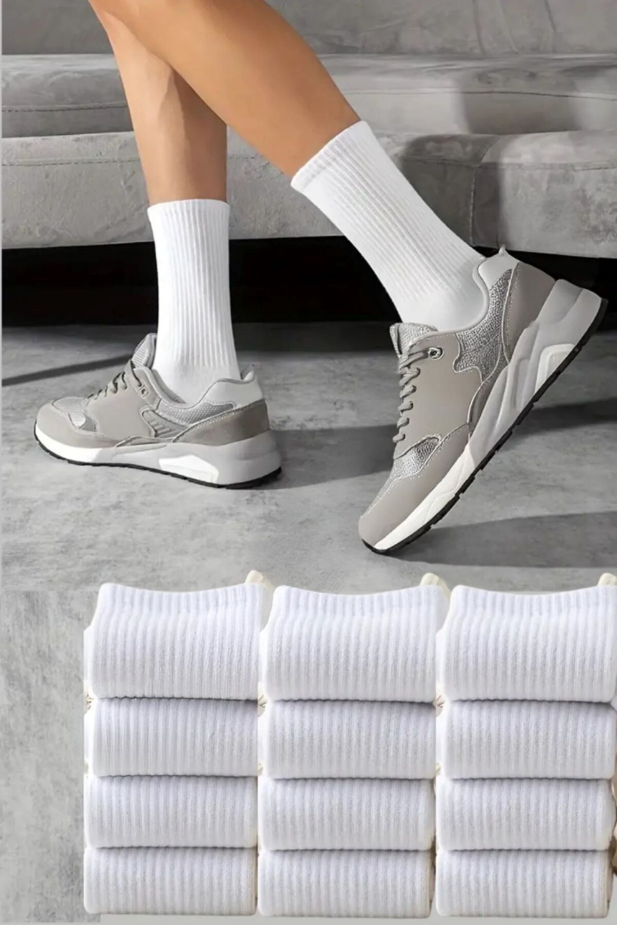 peru moda 12 Çift Pamuklu Tenis Çorap Soket Boy - Unisex