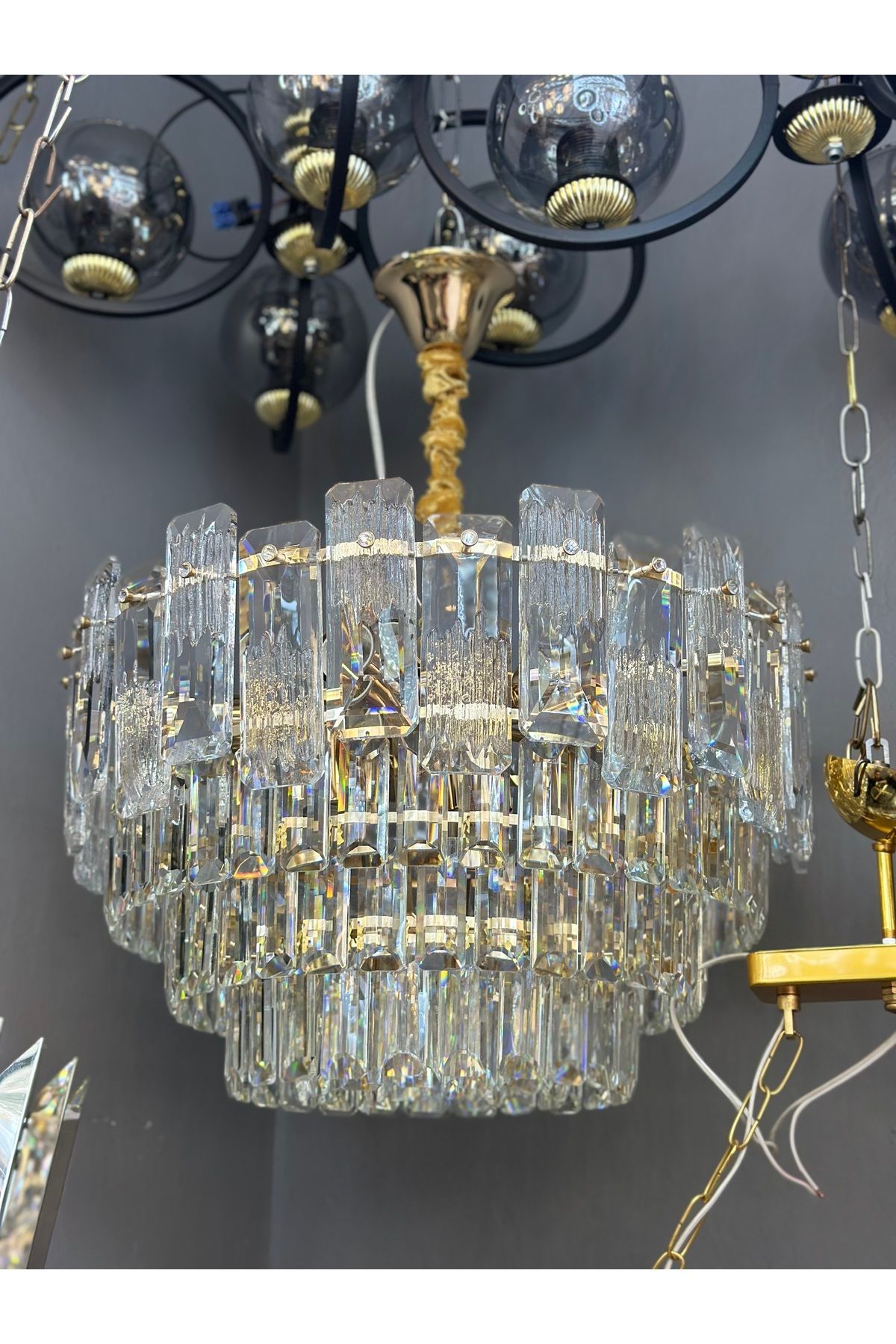 Led 50 CM KRİSTAL LÜX SALON AVİZESİ GOLD