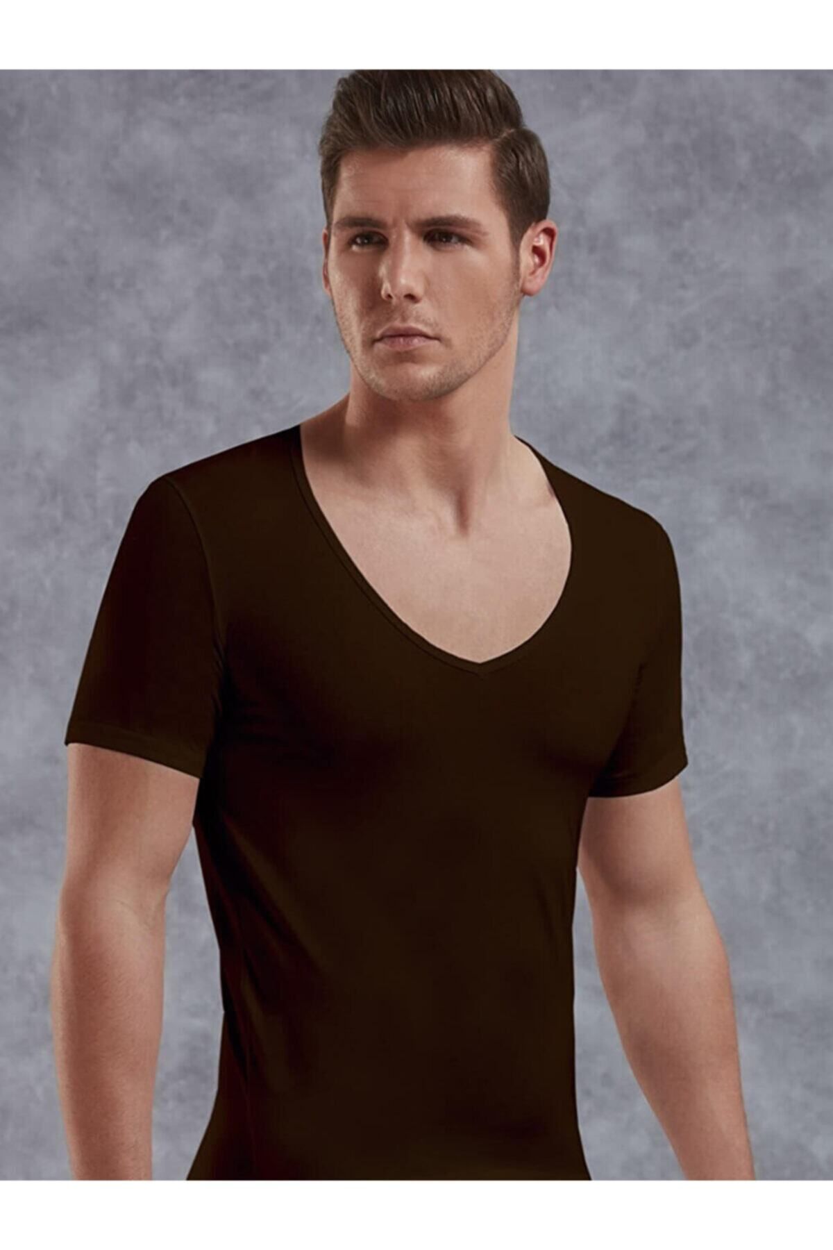 inkasole Yırtık Yaka Erkek T-shirt 2820 Kahve