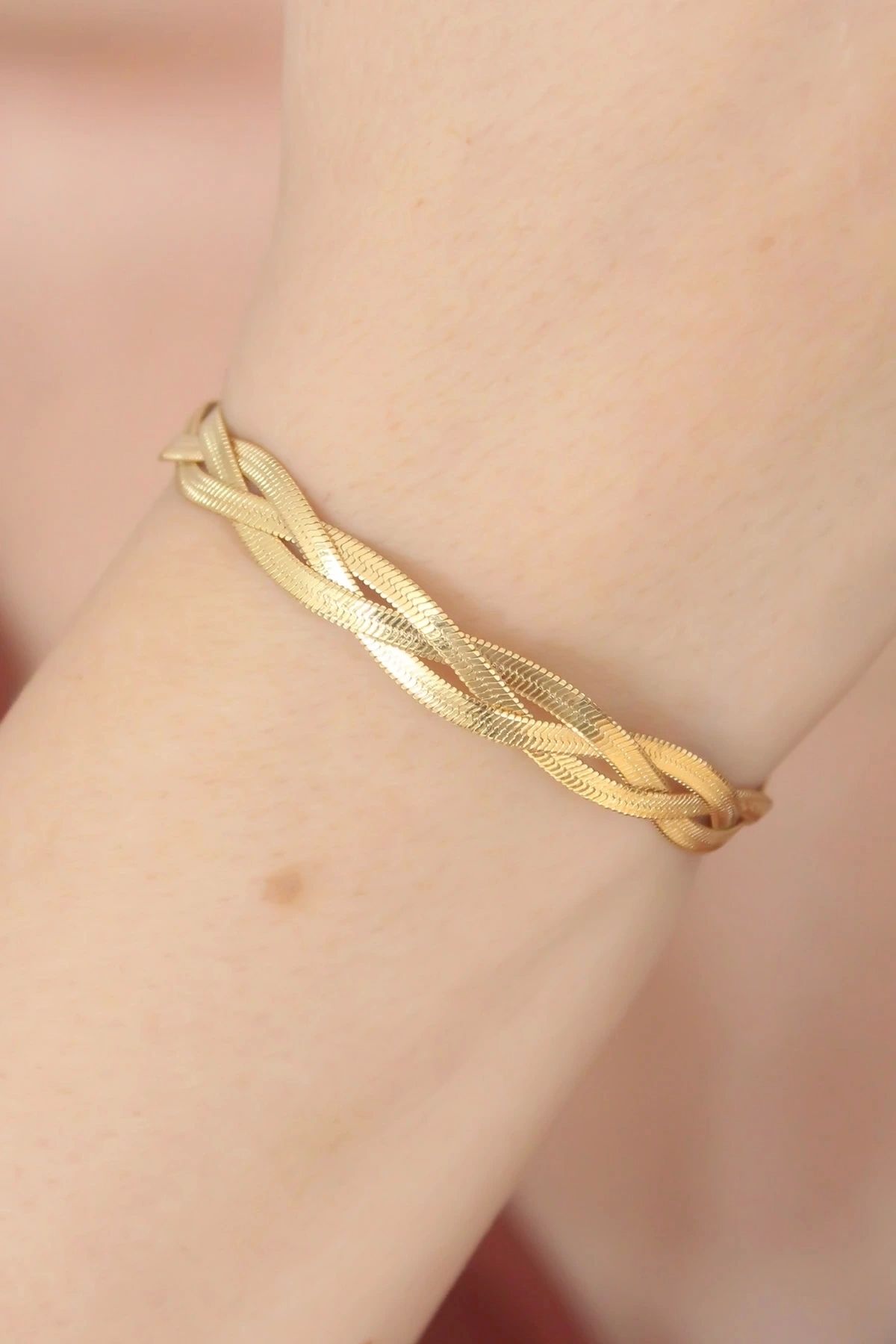 STOREMAX Gold Renk Sarmal Çelik İtalyan Zincir Kadın Bileklik