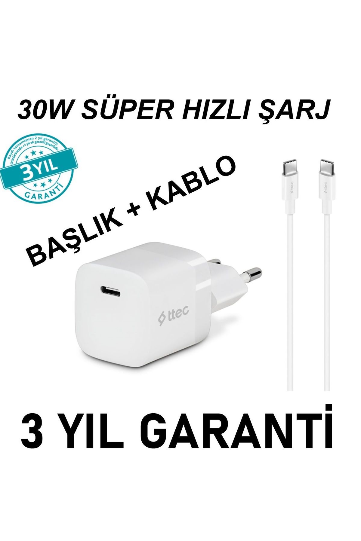 Ttec SmartCharger 30W PD Başlık + USB-C Kablo iPhone 15/15PRO/15PROMAX/16/16PRO/16PROMAX Şarj Set