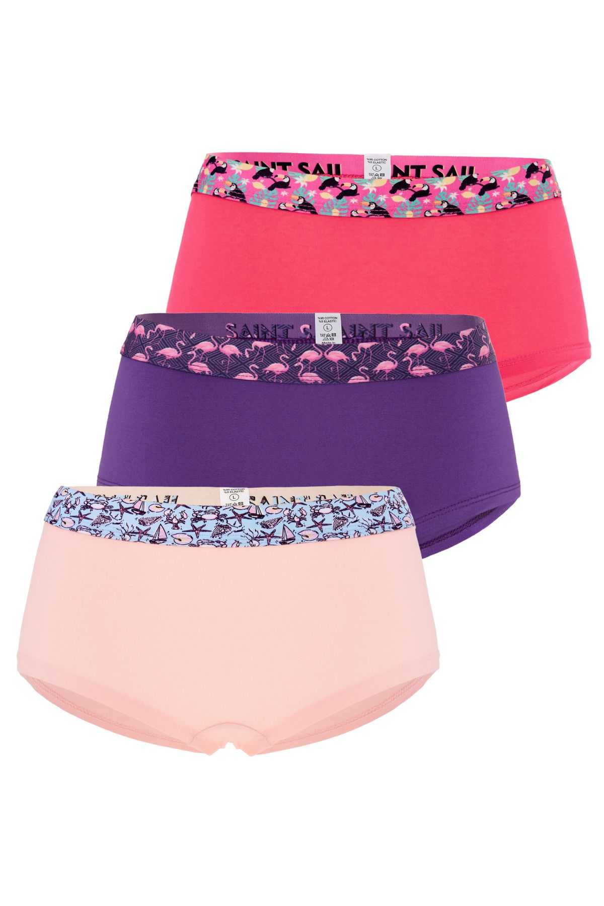 Saint Sail Pamuklu Likralı Esnek Kumaşlı Baskılı Couple Boyshort 3'lü Set Kadın Külot