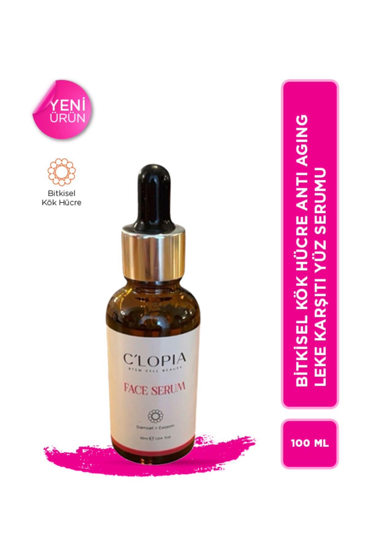 C'LOPIA BEAUTY Leke ve Yaşlanma Karşıtı Bitkisel Kök Hücre Yüz Serumu, Hyaluronik Asit, Niacinamide, C-Vit Kolajen