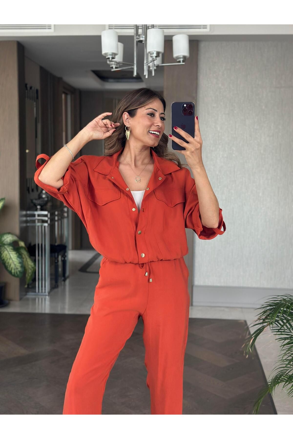 Forlady Butik Kiremit Bomber Ceket Pantolon Kadın İkili Takım