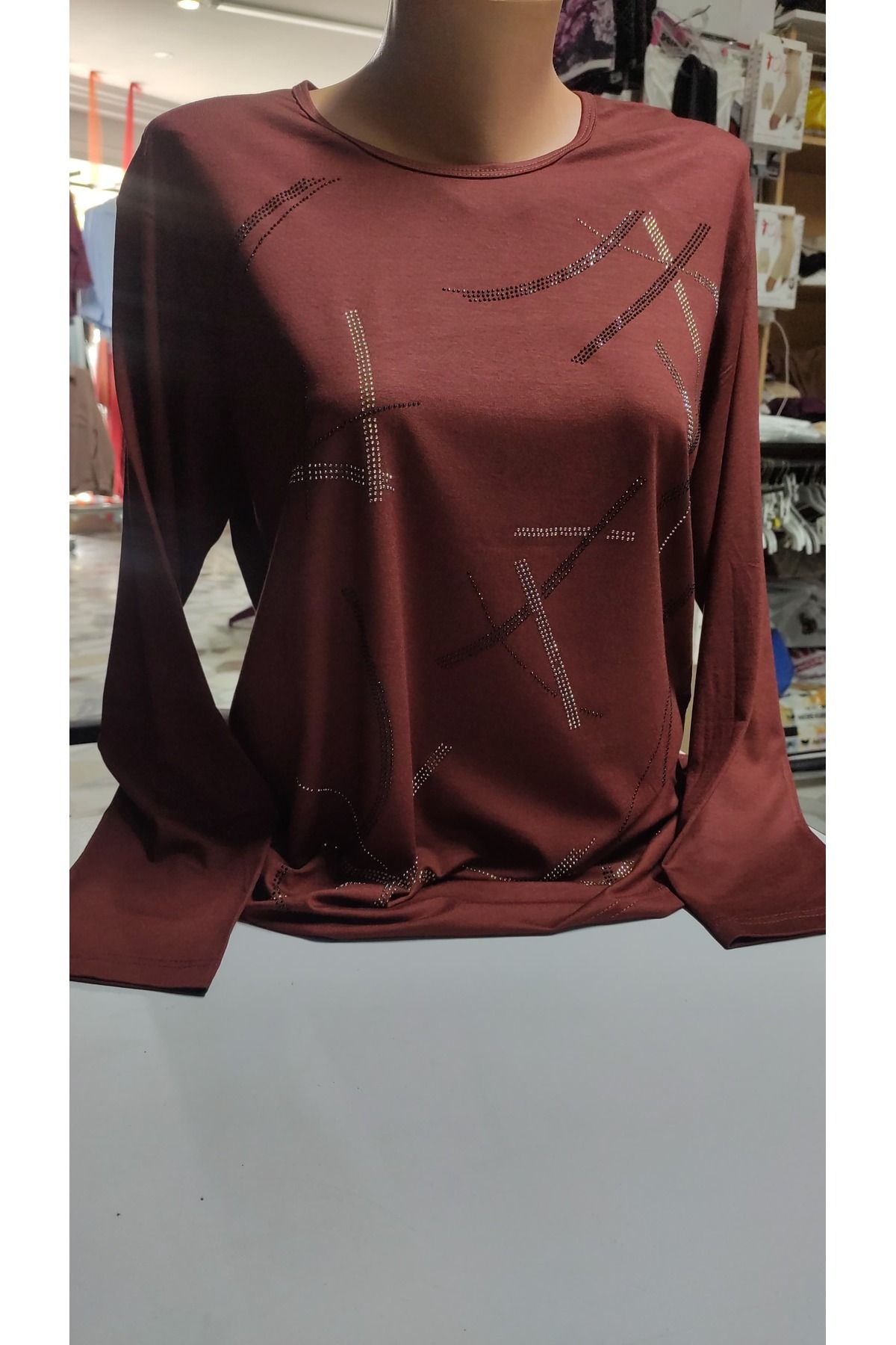 afran collection taş işlemeli yuvarlak yaka likralı anne penye