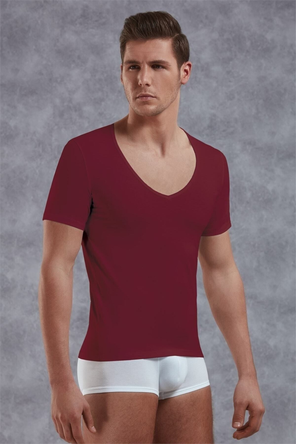 inkasole Yırtık Yaka Erkek T-shirt 2820 Bordo