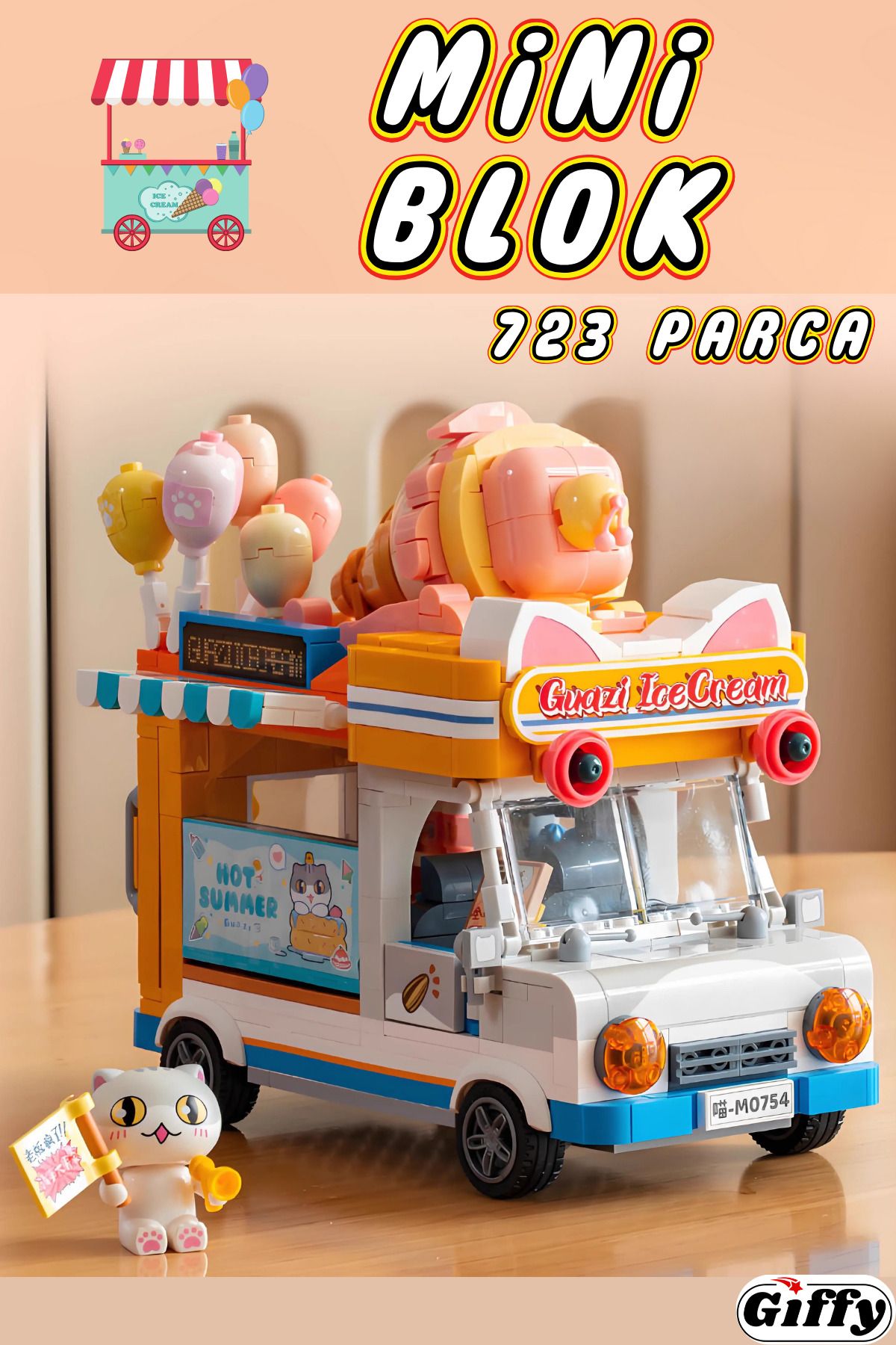 giffy-Ice Cream Shop Building Block Set Mini Movable Ice Cream Shop Set 723 Pieces Toy Boxed Activity Hobby Block 1