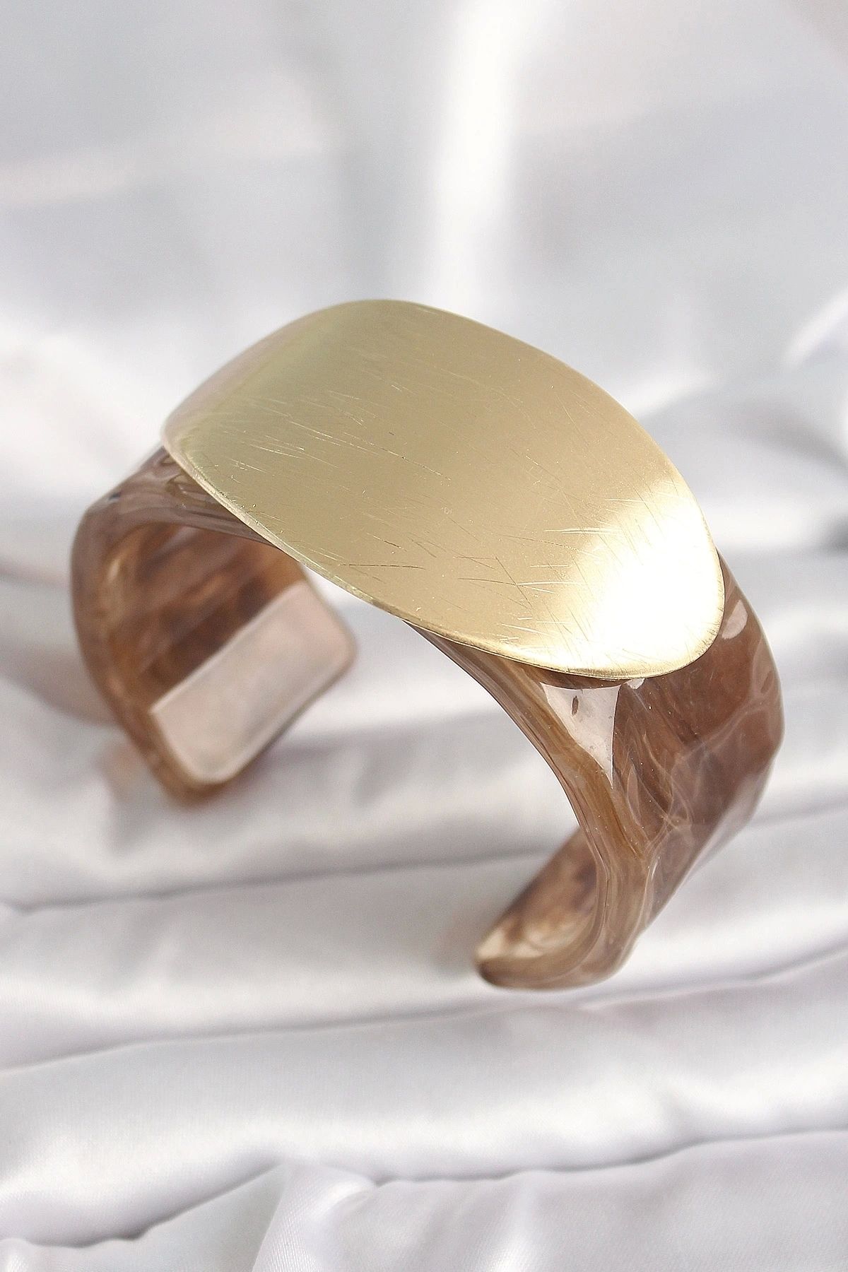 STOREMAX Kahverengi Mermer Desen Akrilik Plastik Gold Oval Plaka Model Vintage Kadın Bilezik