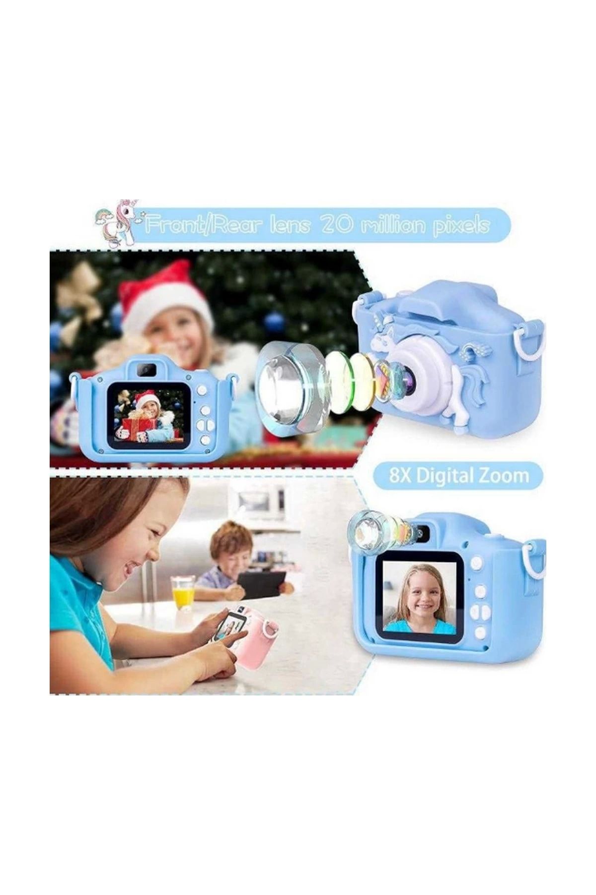 No8 Home Çocuk Dijital Fotoğraf Makinası 20 Mp Video Kaydedici 2.0 İnç Çift Kameralı