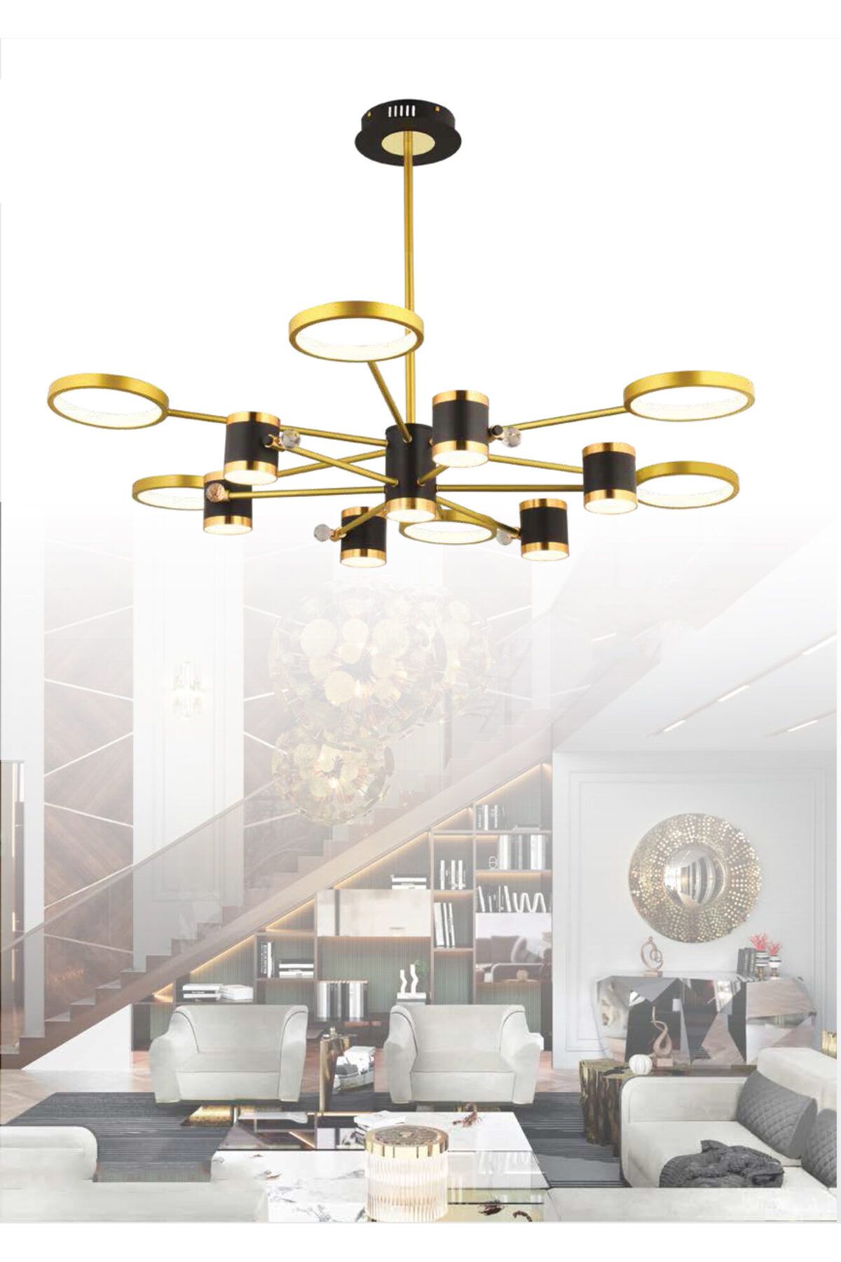 ATIK Geometrinin Işıltısı: Gold & Siyah Modern LED Avize 12'li