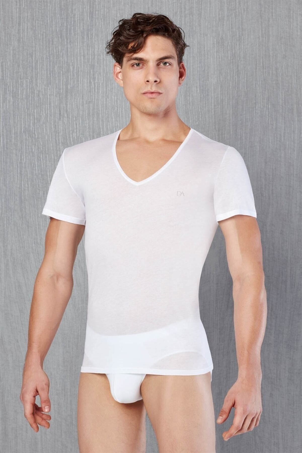inkasole Pamuk Kumaştan V Yaka Kısa Kol T Shirt 2530 Beyaz