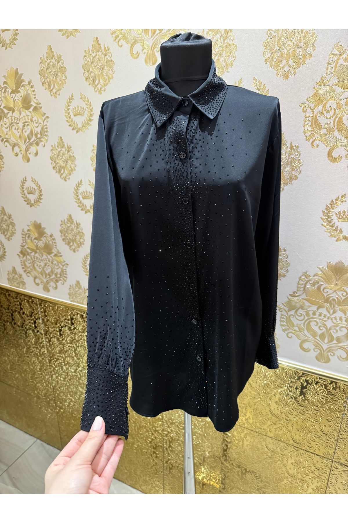 shop Taşlı Siyah ithal Gömlek