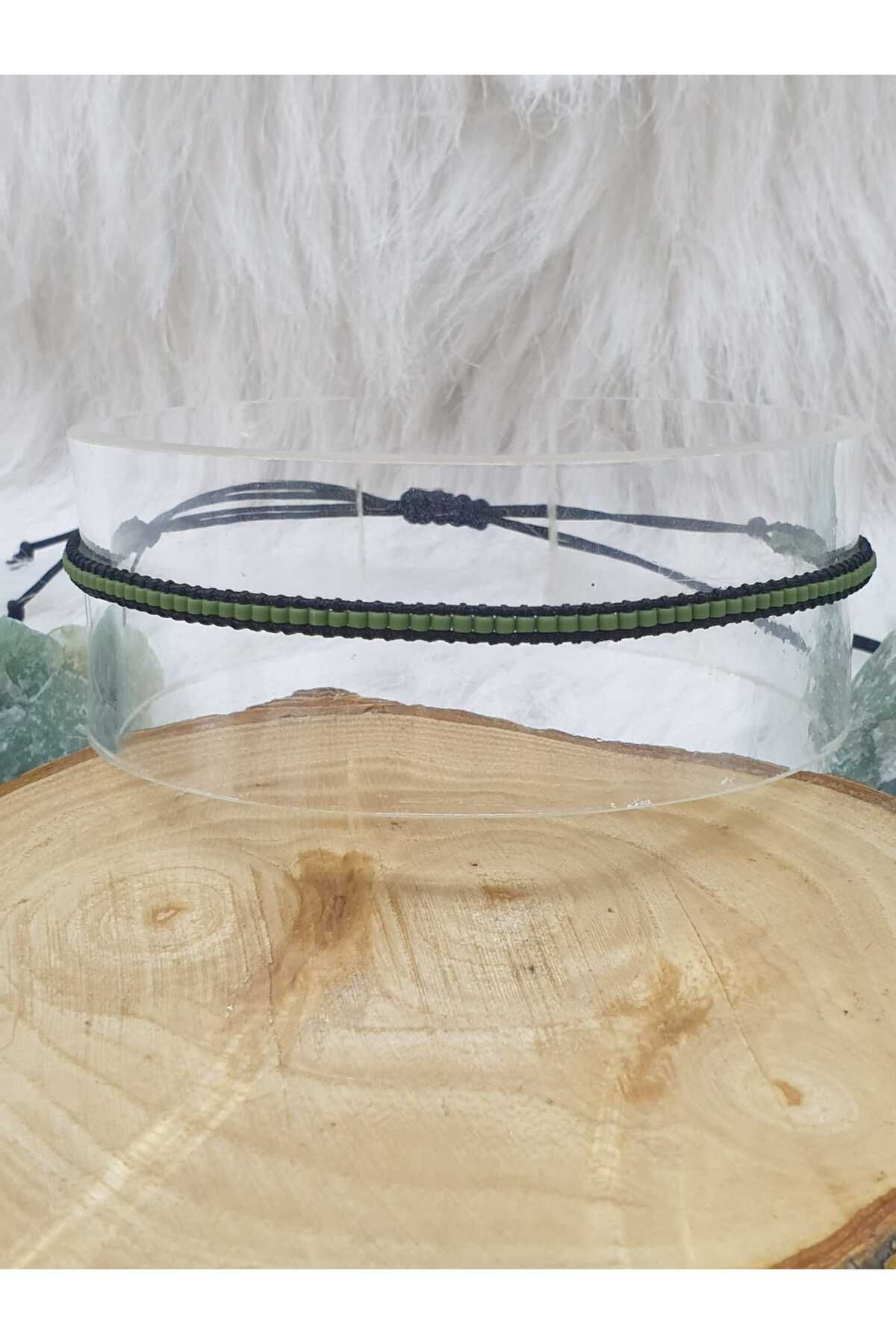 HAPPY HANDMADE Miyuki Bileklik/ayarlanabilir Bileklik/haki Yeşil/hediye