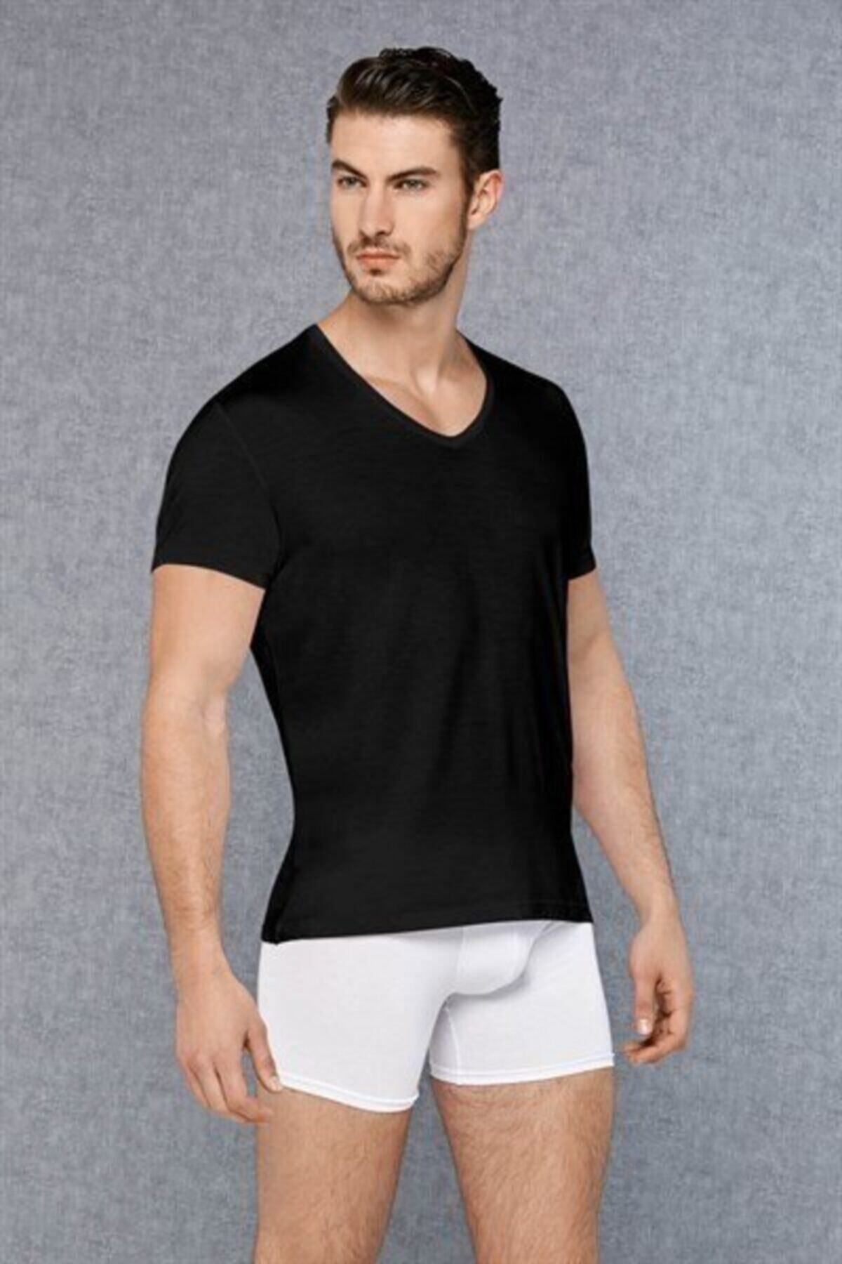 inkasole Erkek Micromodal V Yaka Kısa Kol T Shirt Siyah