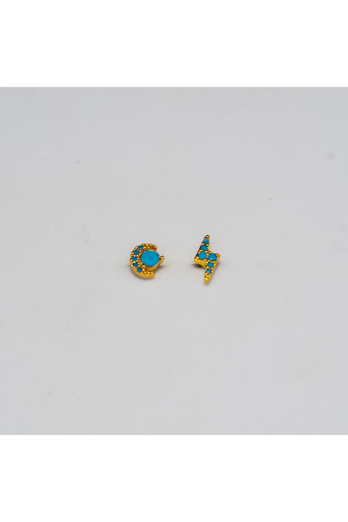Piercing by Sever KOMBİN TURKUAZ AY YILDIZ VE ŞİMŞEK MAVİ ÇELİK PIERCING… ALTIN/GOLD RENKLİ (TARGUS HELIX CONCH FLAT)