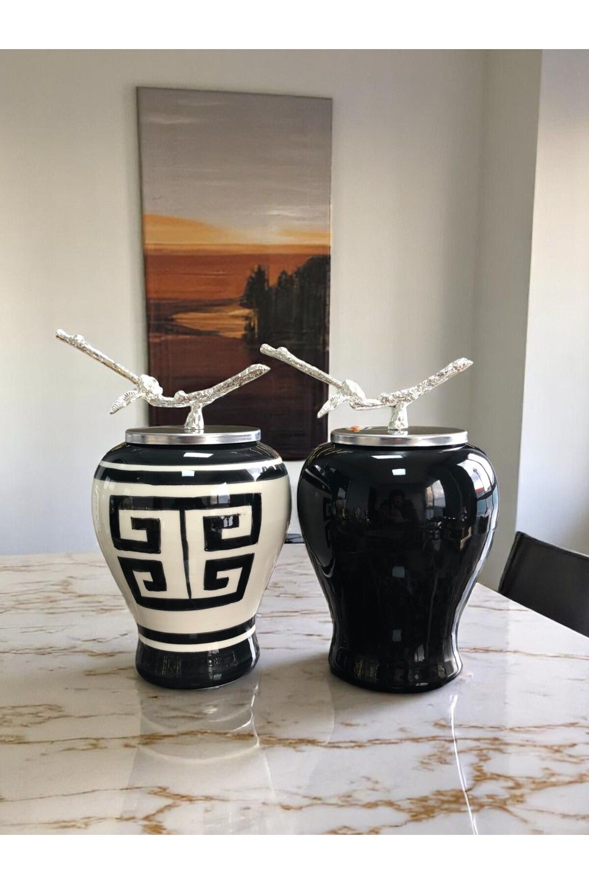 ferayhome Dekoratif Obje Şah Küp 2 li Siyah Versa Desen Siyah Şah Gümüş - Feray Home