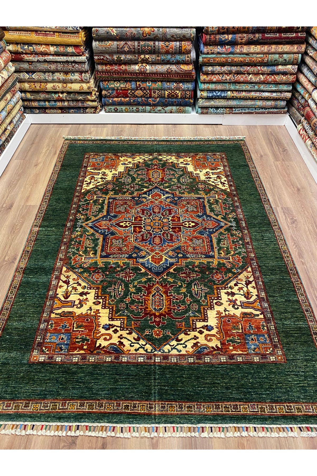 fethiyehalıkilim El Dokuma Afgan Heriz Halısı –%100 Yün %100 El Dokuma Naturel Dekoratif Halı El İşi Özgün Tasarım