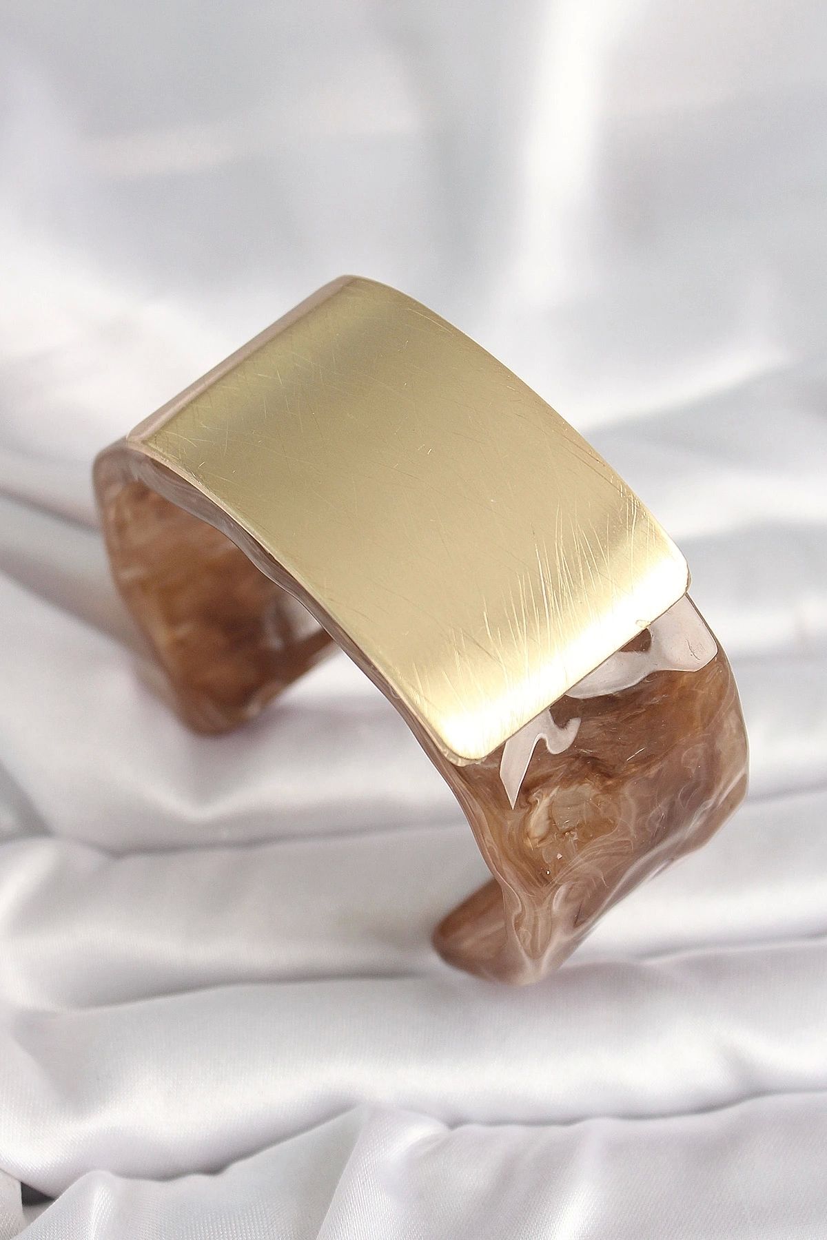 STOREMAX Kahverengi Mermer Desen Akrilik Platik Gold Dikdörtgen Plaka Model Vintage Kadın Bilezik