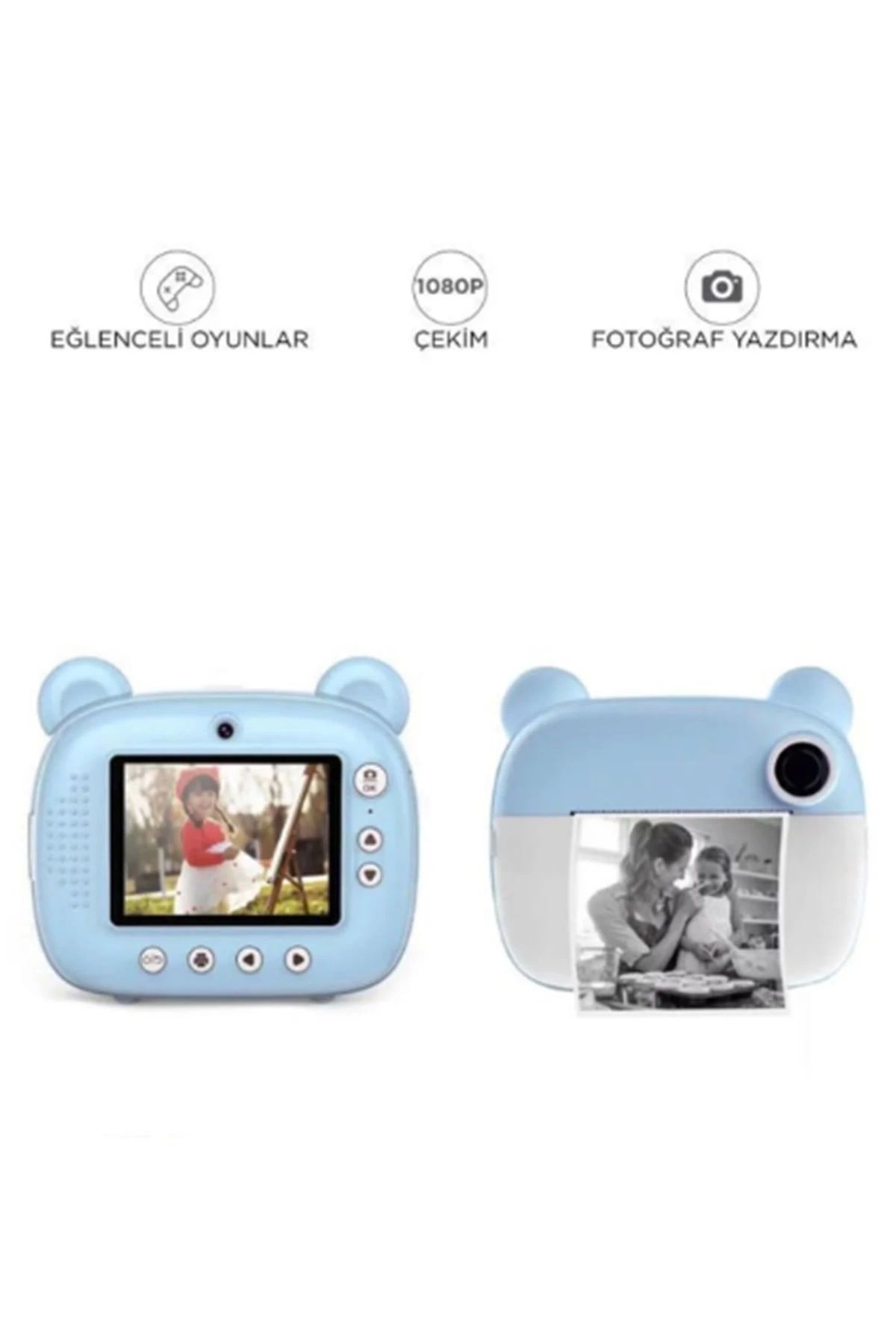 No8 Home Mini Dijital Fotoğraf Çıkaran Video Kaydedici Taşınabilir Anında Baskı Çıkaran Çocuk Kamerası Mavi 3