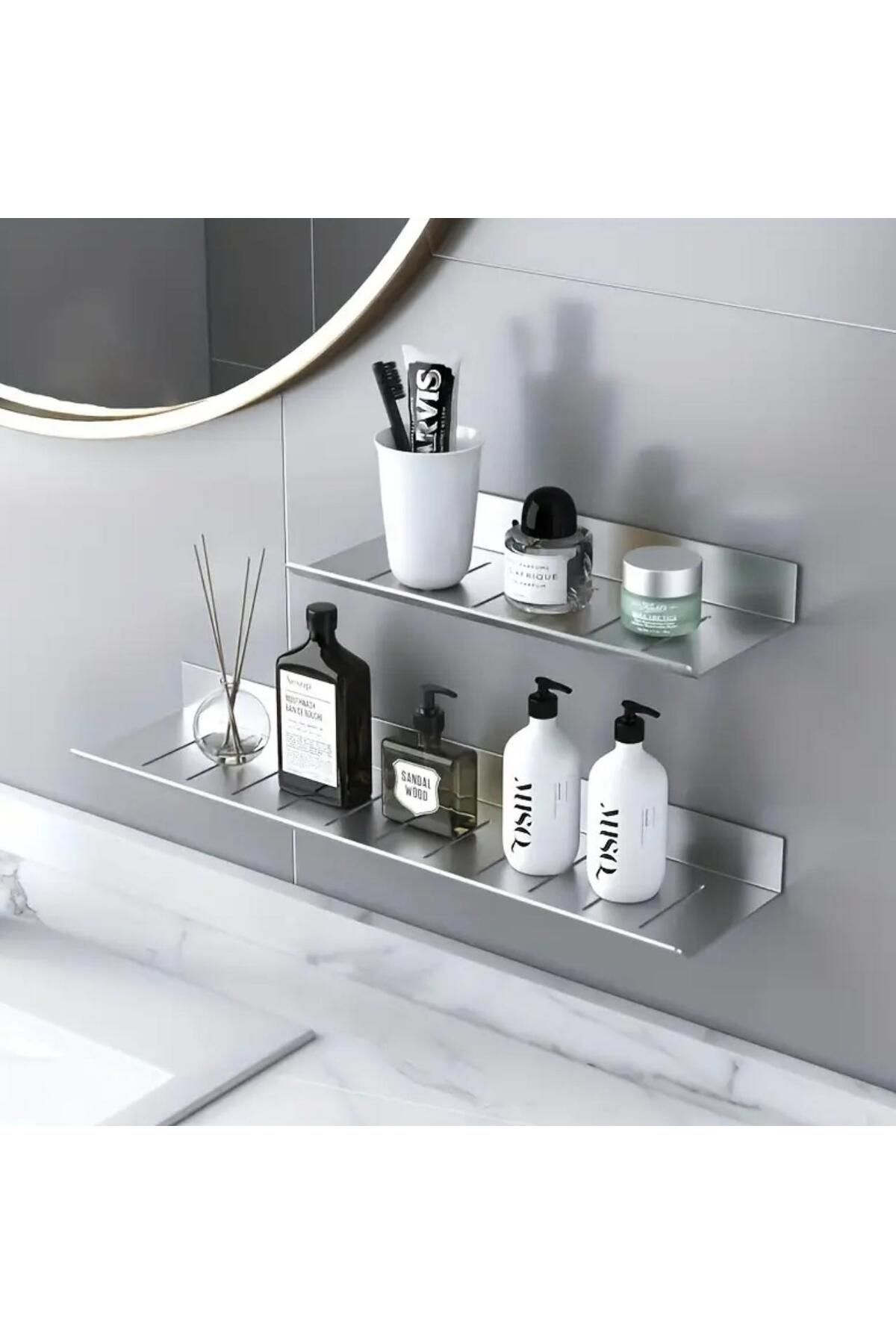 volo dekor - Inox Paslanmaz Çelik 30-40 cm Set Banyo Rafı Düzenleyici-Paslanmaz Vida Kapaklı Sistem