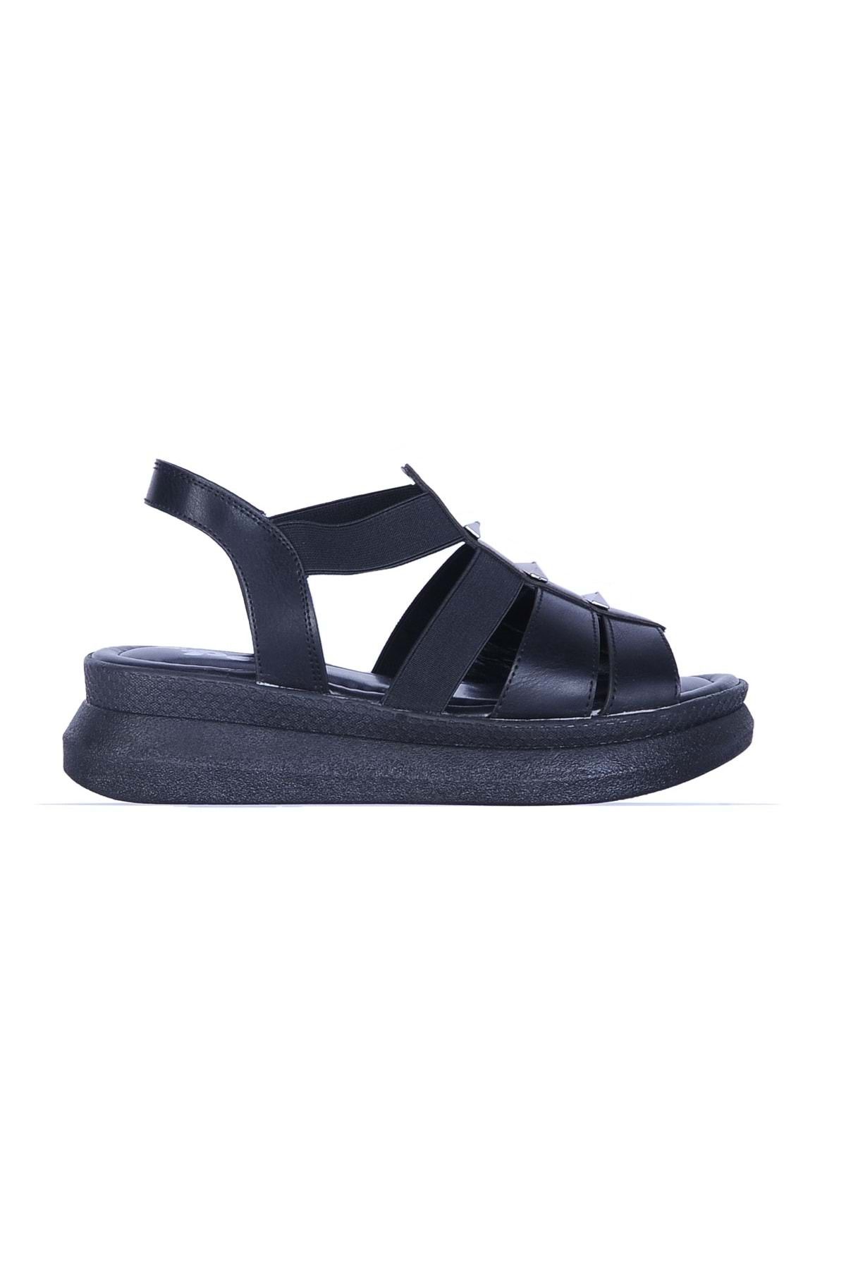 moda ayakkabım Moda Ayakkabı 838 Siyah Ortapedi Yazlık Düz Sandalet Ayakkabı