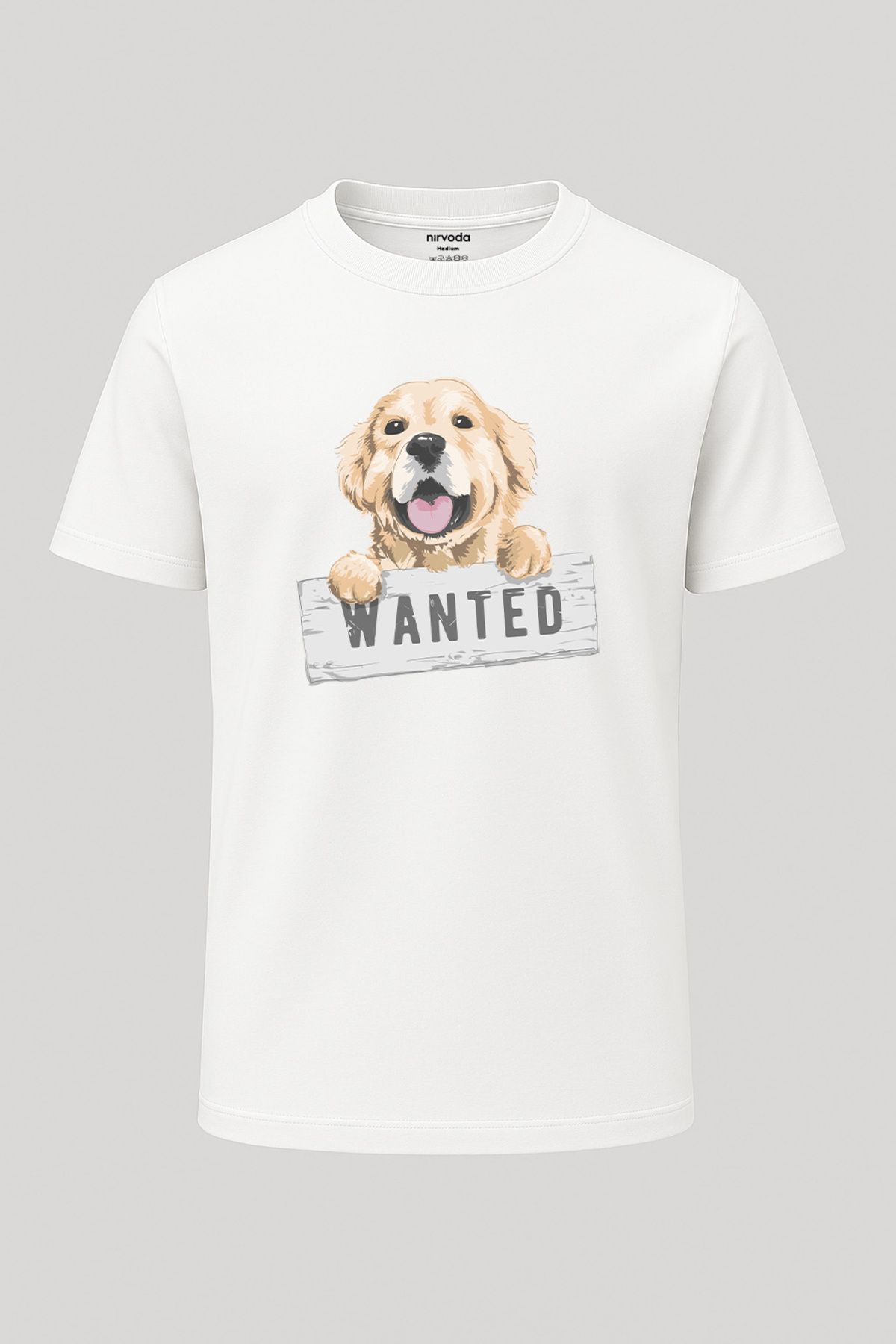 nirvoda Unisex Wanted Golden Köpek Baskılı Tişört - Uzun T-shirt
