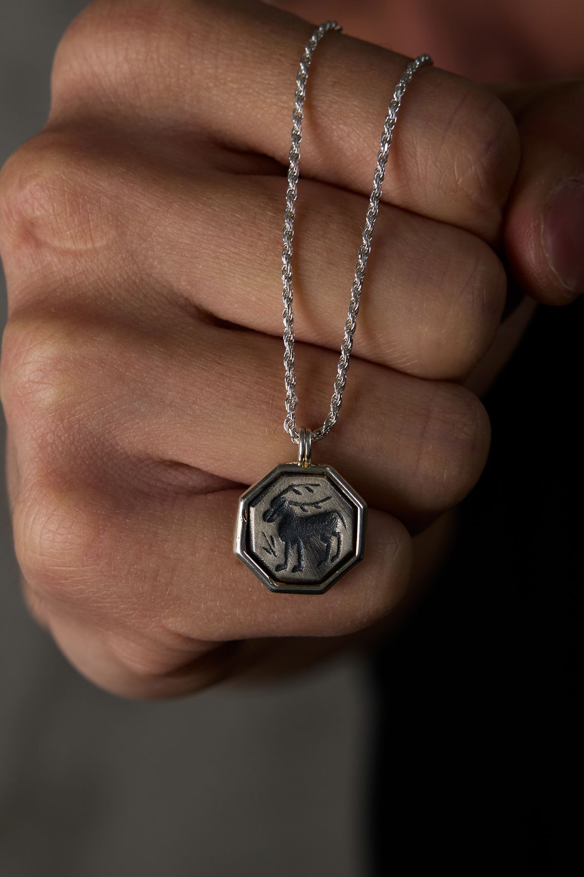 Ricco Jewellery 925 Ayar Gümüş Old Money Hexagon Geyik Halat Kolye