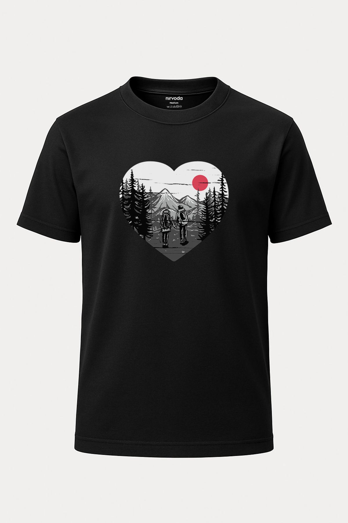 nirvoda Unisex Kamp Çifti Baskılı Kalpli Tişört - Uzun T-shirt