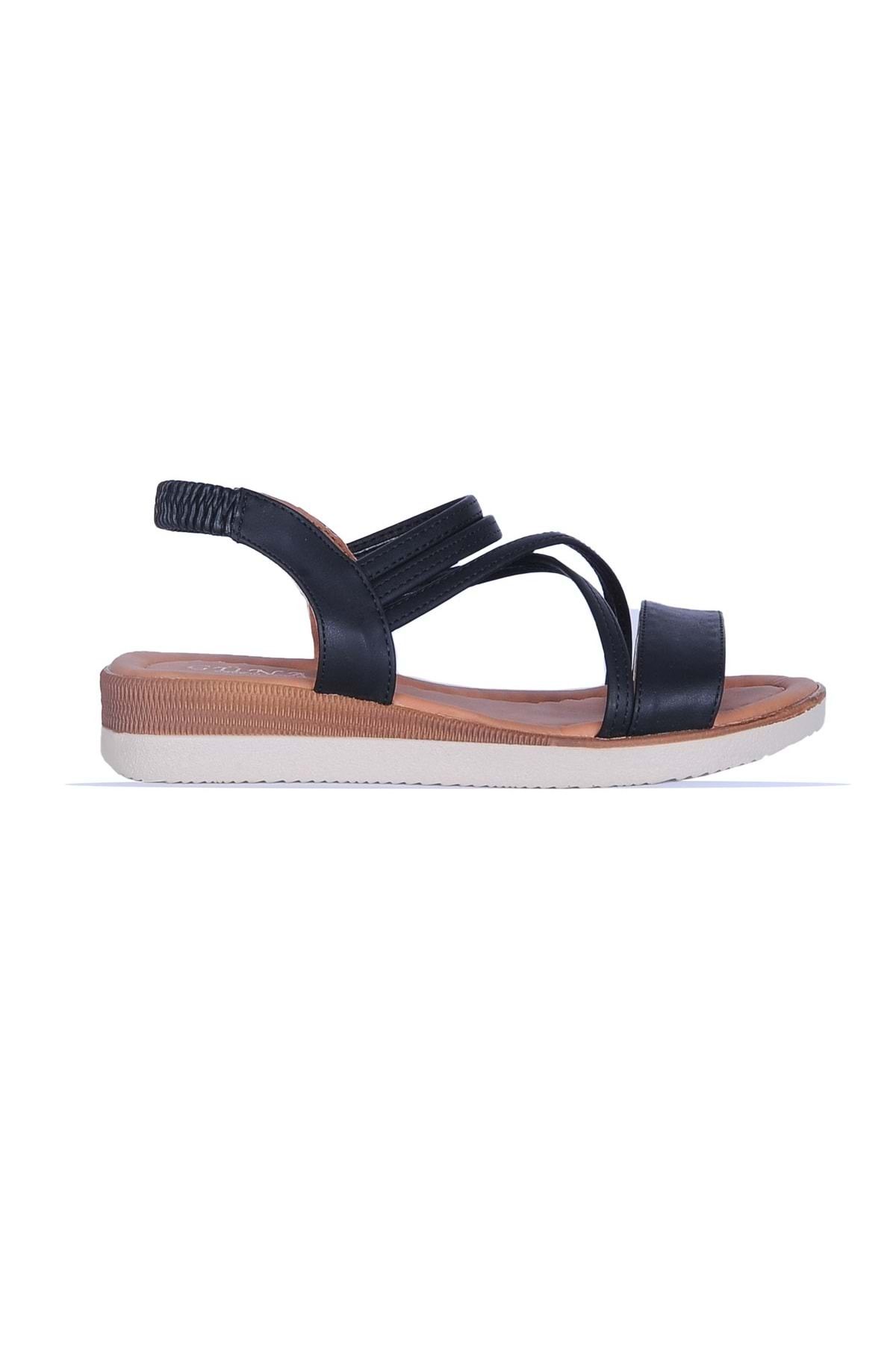 moda ayakkabım Moda Ayakkabı 850 Syh-Krem Düz Sandalet Ayakkabı