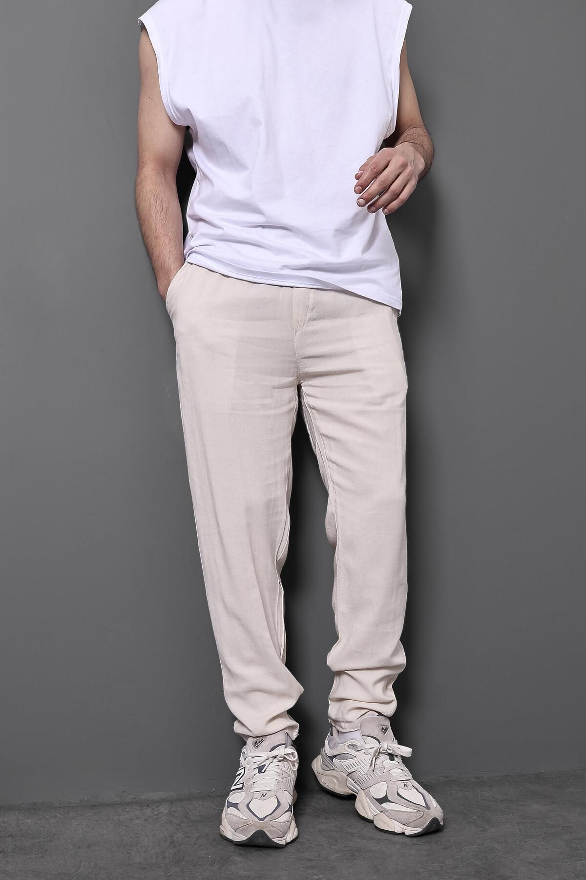Slatra Erkek Bej Viskon Regular Fit Pantolon