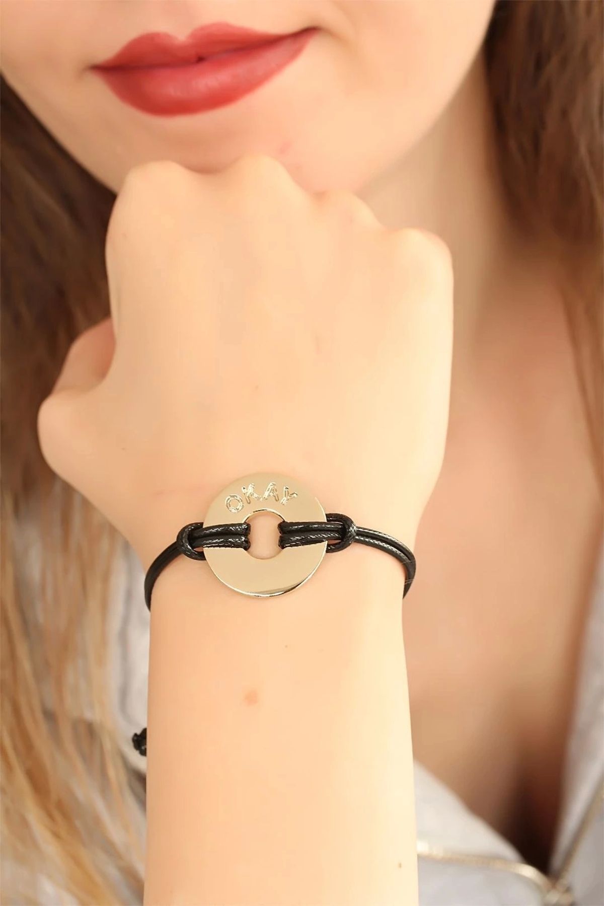 STOREMAX OKAY (İyi) Siyah Deri İpli Unisex Mood Bileklik