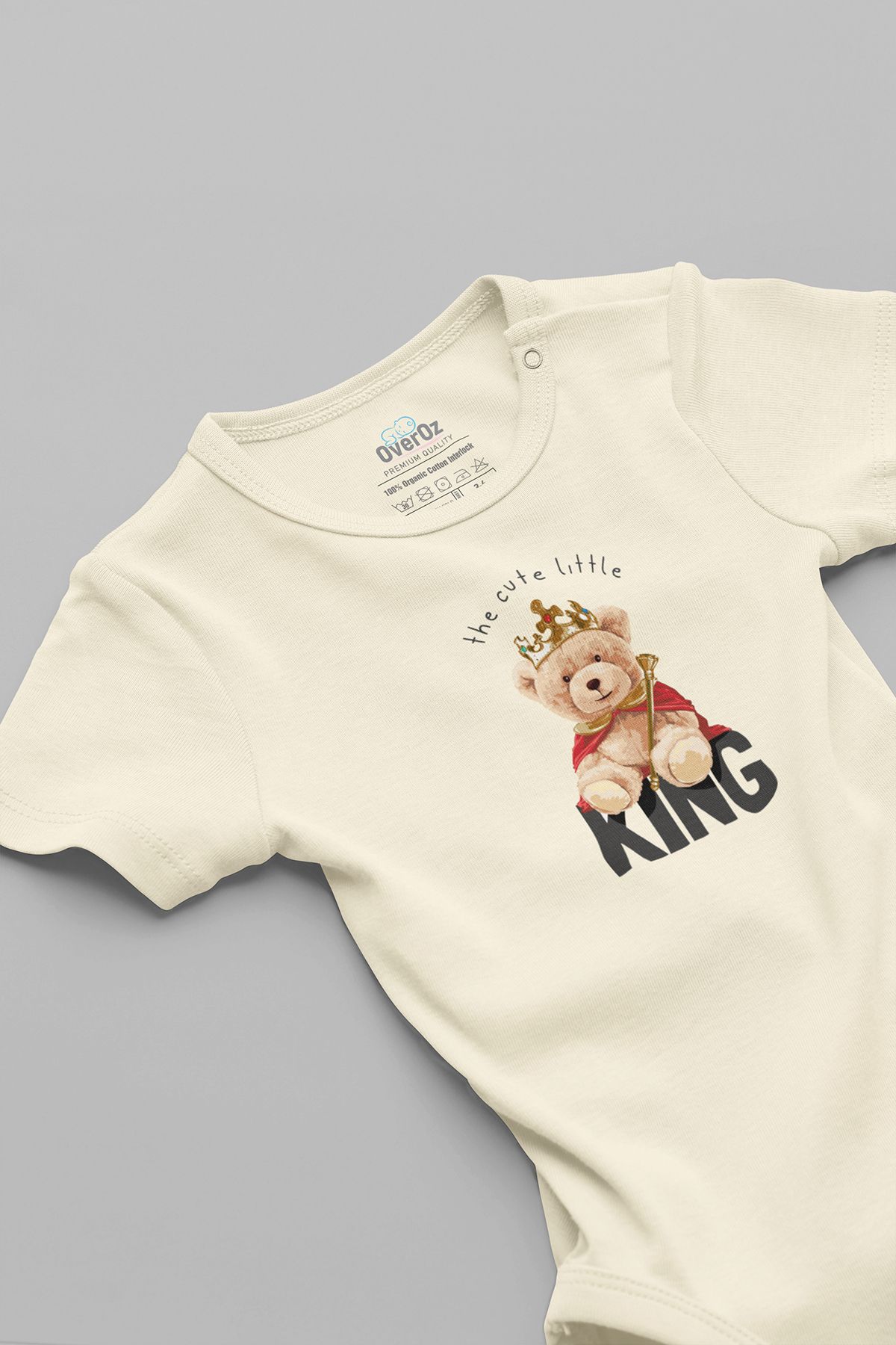 Overoz Teddy Bear King Baskılı Bebek Body Çıtçıtlı Badi Zıbın Tulum 5367-E
