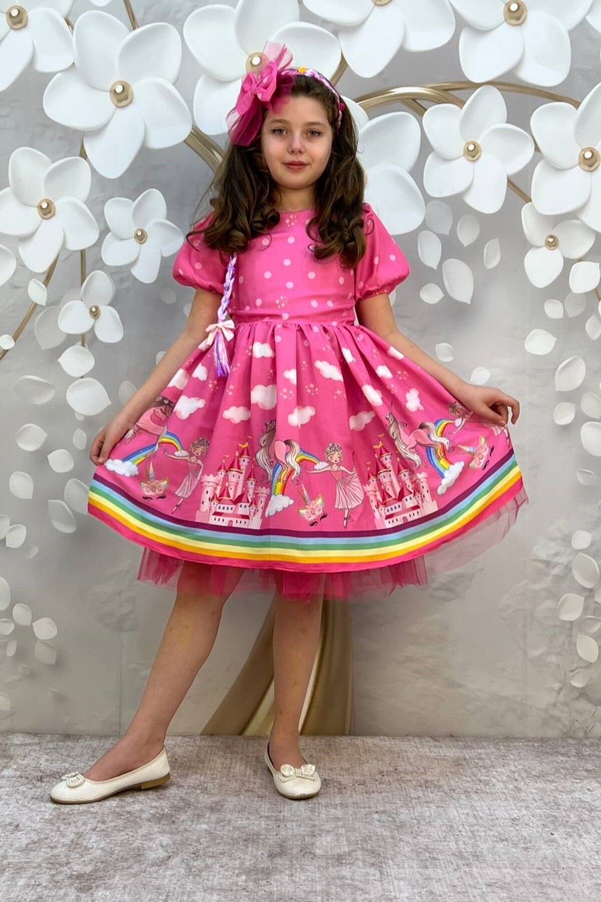 Unicorn DoğumGünü Elbisesi Çocuk Krep Elbise ABY215