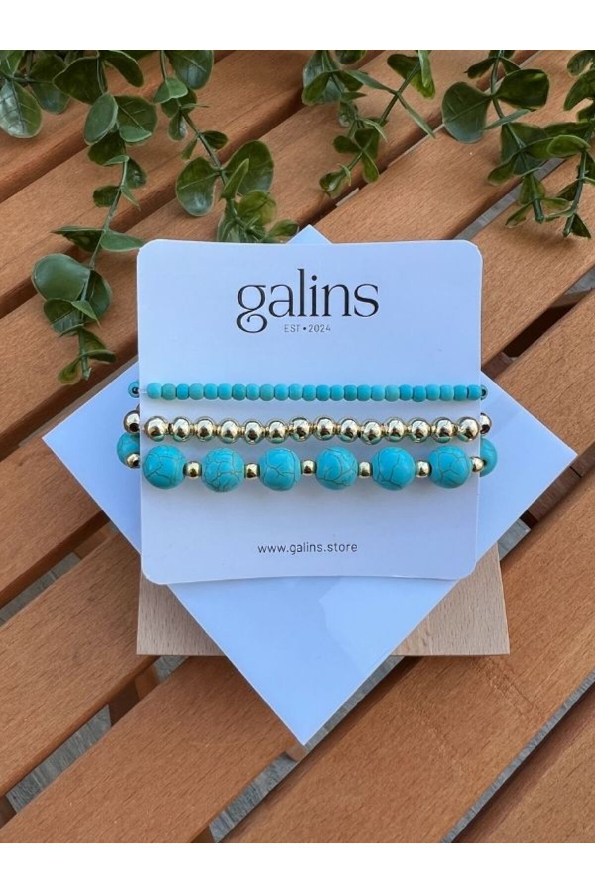Galins Turkuaz Gold Boncuklarla Tasarlanmış Trend Yaz Modası Tekli Kombin Tamamlayıcı Bileklik