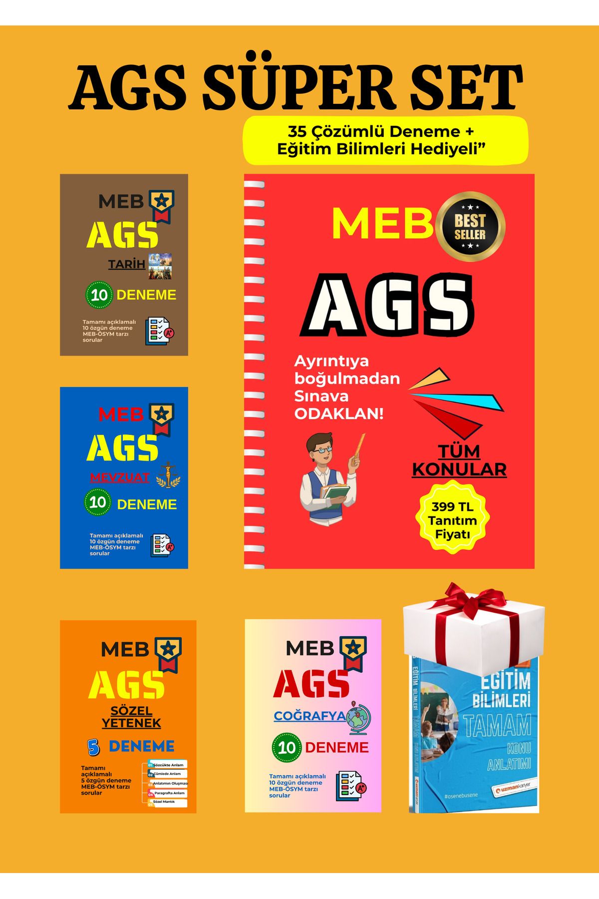 Pratik Kaynak Yayınları 2025 AGS Süper Set | MEB Uyumlu Tüm Konular | 35 Çözümlü Deneme + Eğitim Bilimleri Hediye