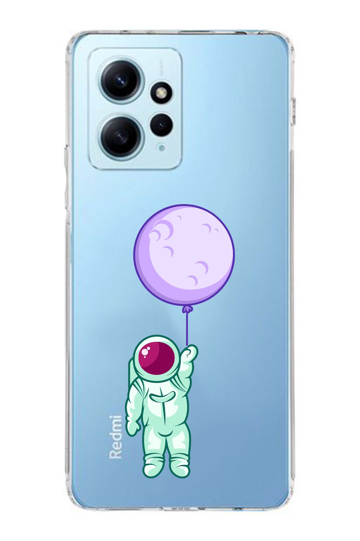 moonset Xiaomi Redmi Note 12 4G Uyumlu Astronot Tasarımlı Baskılı Şeffaf Telefon Kılıfı