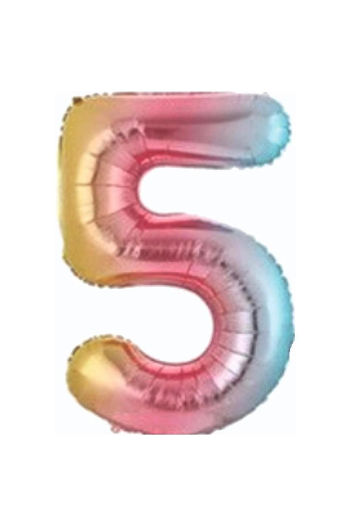 MİNAY 5 RAKAM FOLYO BALON GÖKKUŞAĞI RENK 34" 76cm