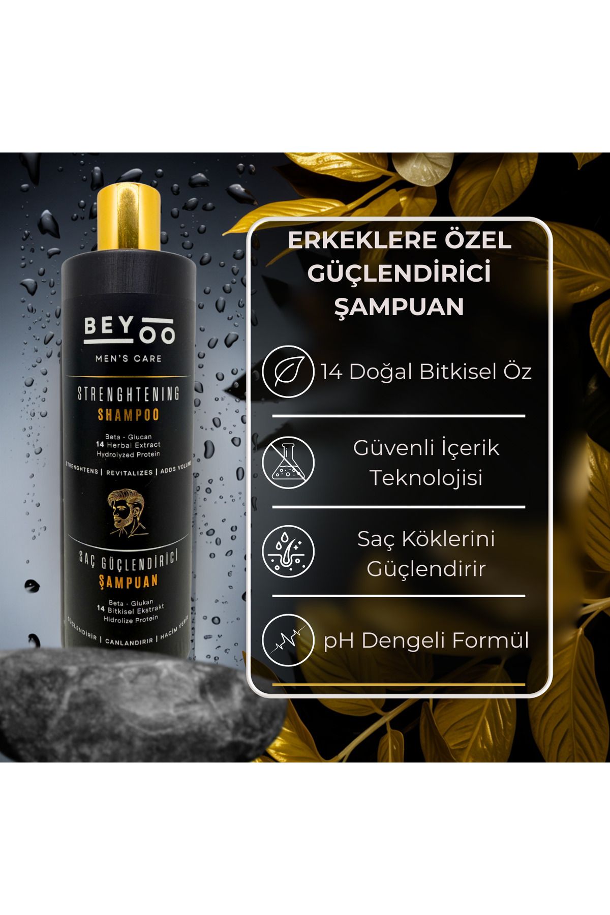 Beyoo Güçlendirici Şampuan 400ml – Erkeklere Özel Saç Dökülmesine Karşı Bitkisel – Biotin & Keratin