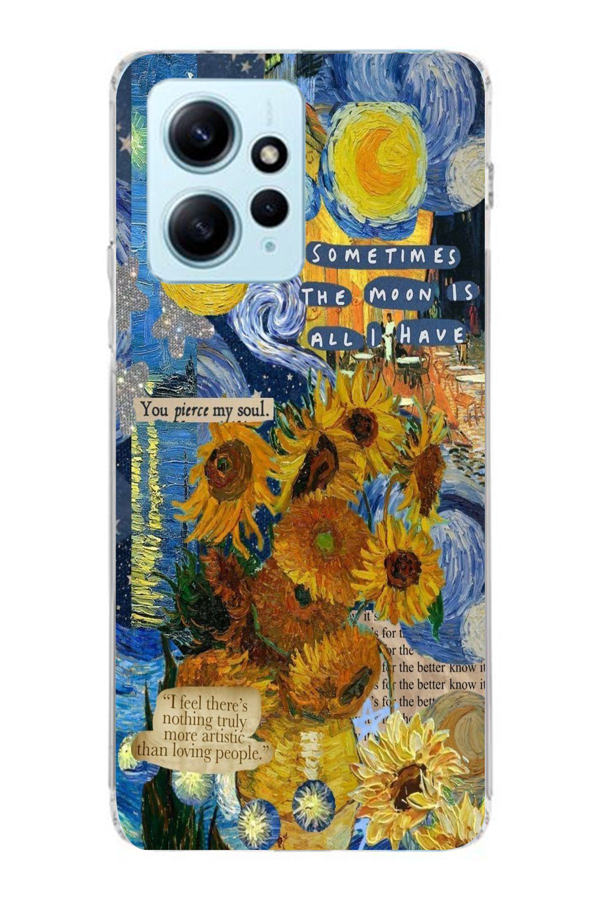 moonset Xiaomi Redmi Note 12 4G Uyumlu Van Gogh Tasarımlı Baskılı Şeffaf Telefon Kılıfı