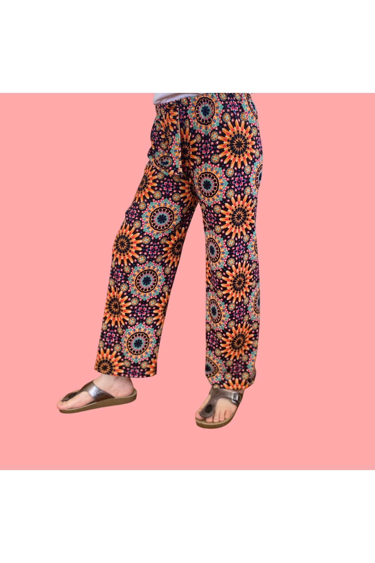 PARAF TEKSTİL Beli Lastikli Bürümcük Palazzo Pantolon-Alt Pijama