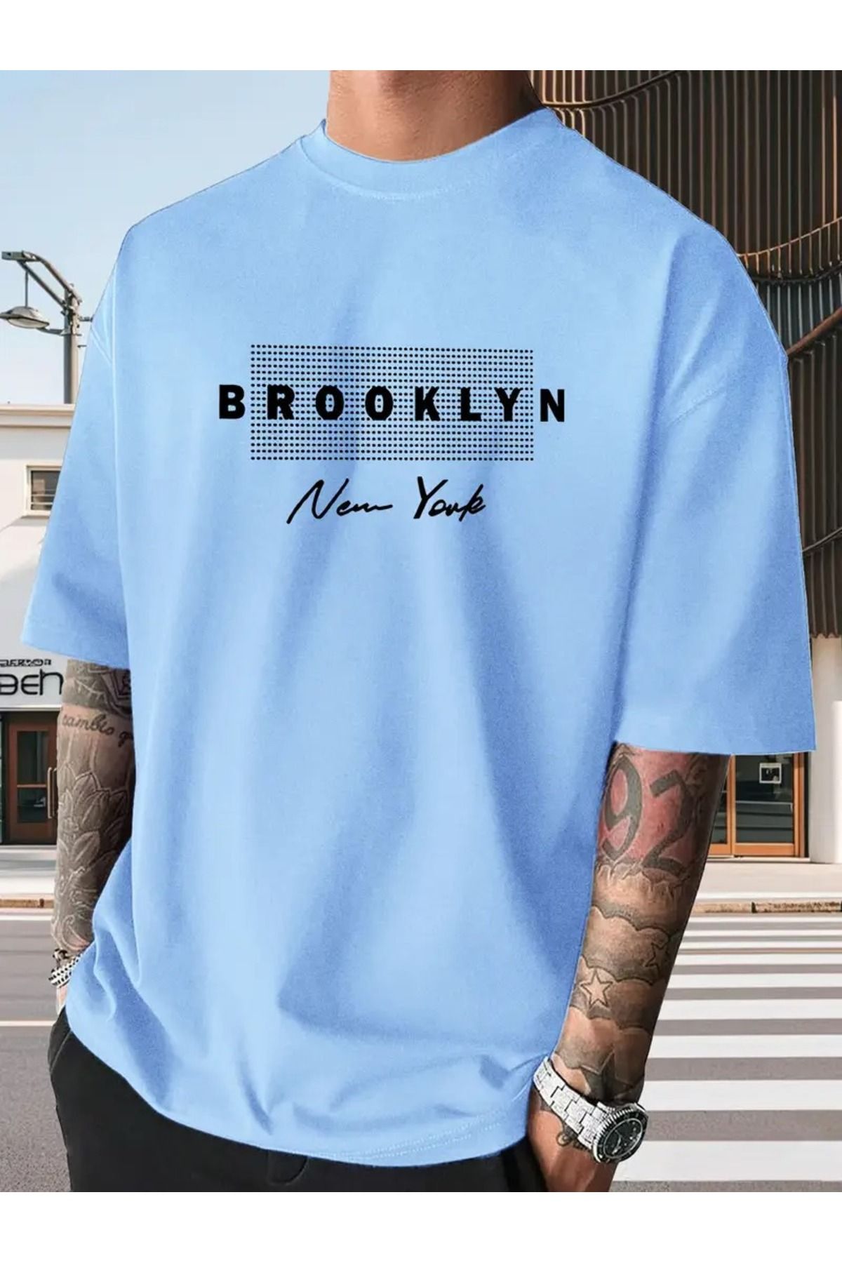 PAVRO Oversize Unisex Basic Tişört Rahat Şık Günlük Kullanım broklynbaskılı