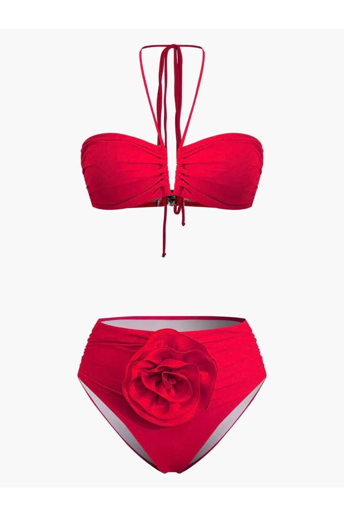 theanemos ROSA YÜKSEL BEL KIRMIZI BİKİNİ TAKIMI