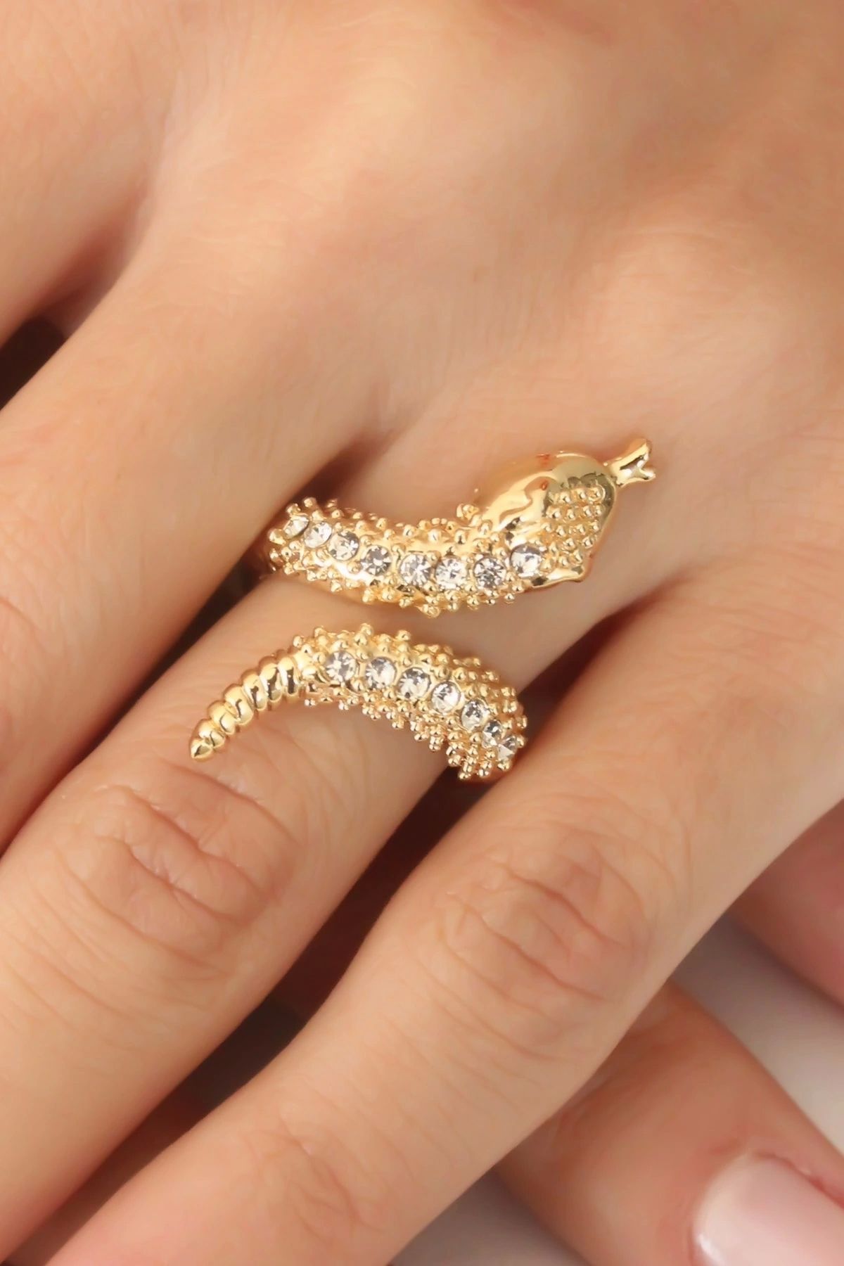 STOREMAX Gold Renk Ayarlanabilir Zirkon Taşlı Kadın Yılan Yüzük