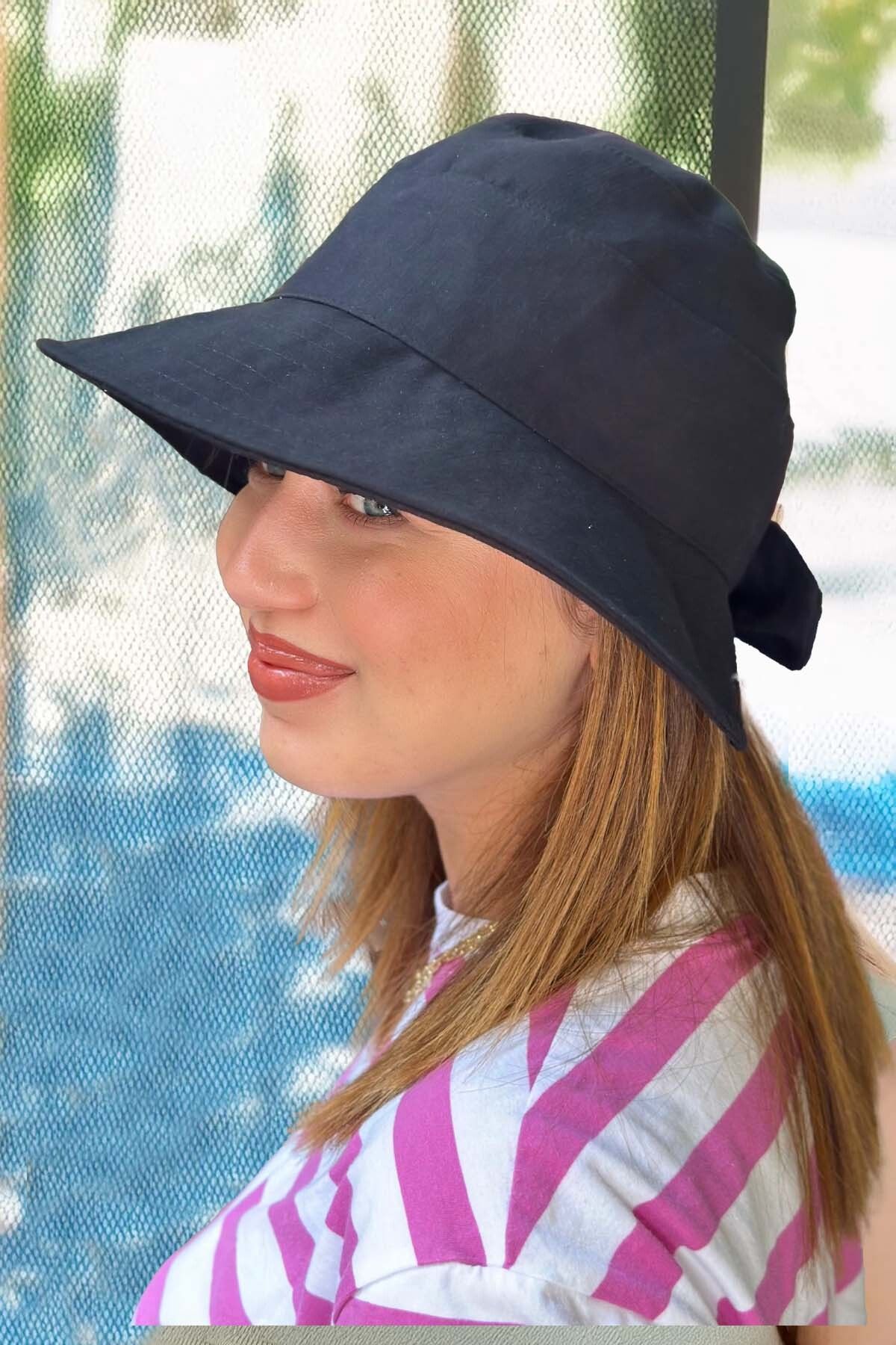 MYZİ STORE Fiyonk Detaylı Bucket Kadın Vizör Şapka (BEDEN AYARLI)