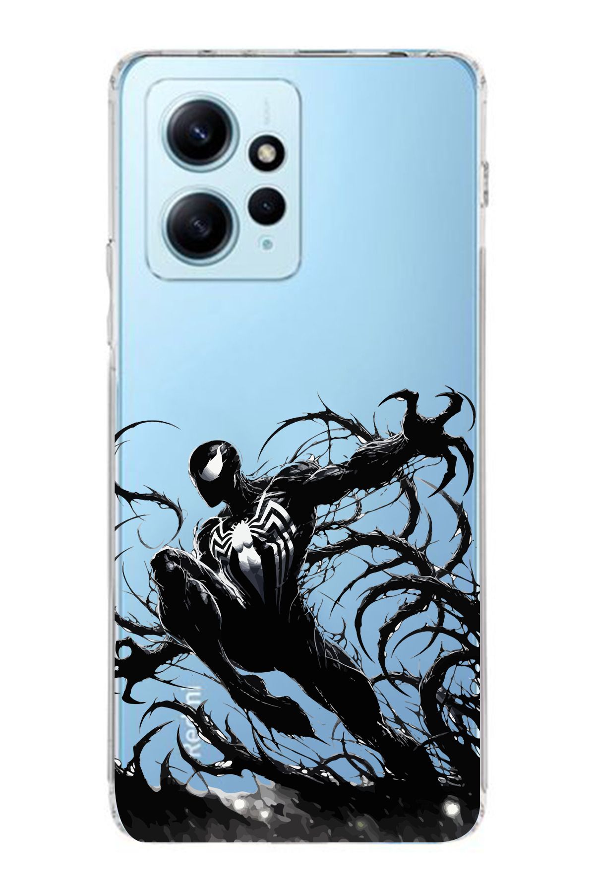moonset Xiaomi Redmi Note 12 4G Uyumlu Siyah Örümcek Tasarımlı Baskılı Şeffaf Telefon Kılıfı